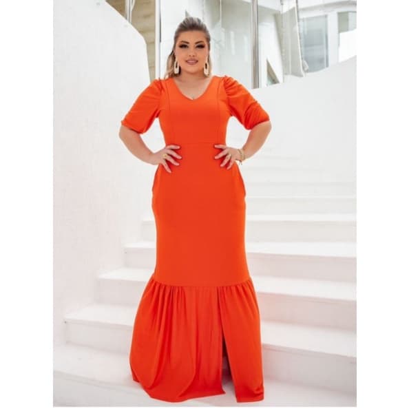 Vestido longo coral manguinha madrinha casamento convidadas formatura aniver - Pronta Entrega