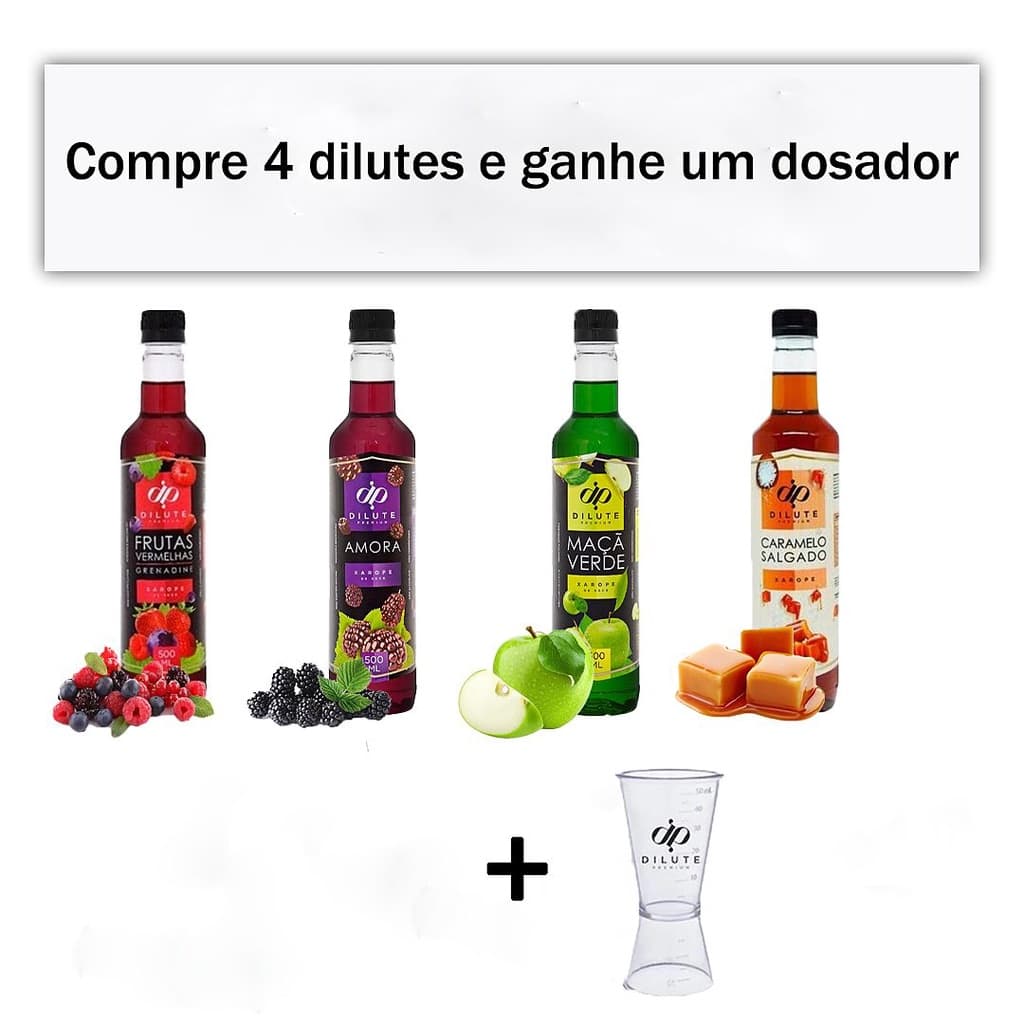 Kit Dilute Frutas Vermelhas+Amora+MaçaVerde+Caramelo+Dosador