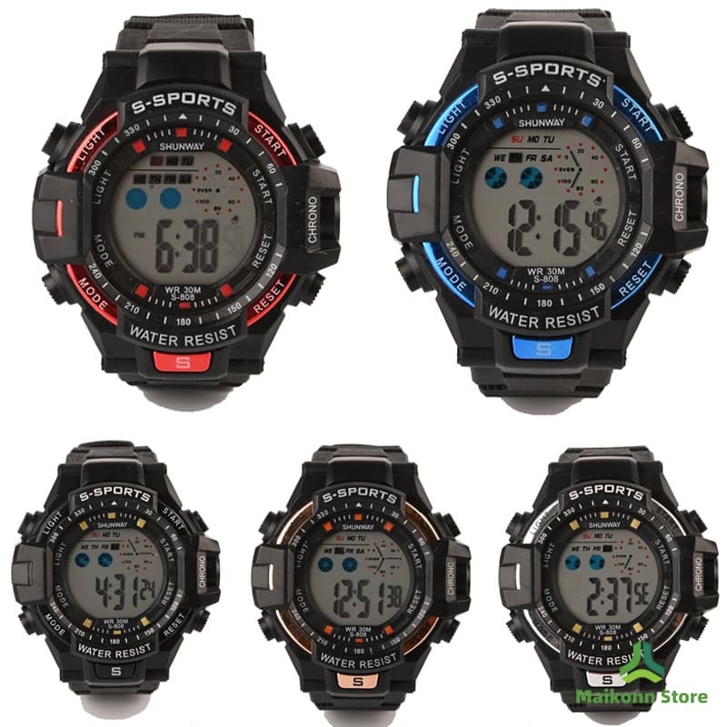 Relógio digital masculino S-808 à prova de choque e à prova d'água