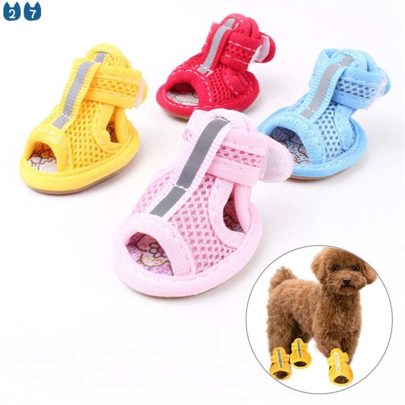 4pçs Sapatos De Malha Flexível Respirável Antiderrapante Para Cachorros Pequenos
