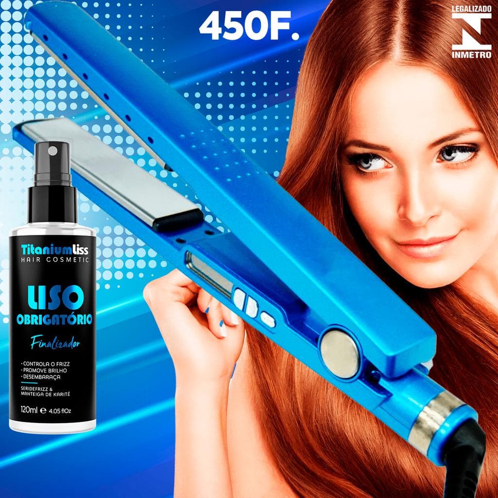 Prancha Chapinha Nano Titanium Profissiona Original 450F + Protetor Térmicos Liso Obrigátoiro Titanium Liss + Argan