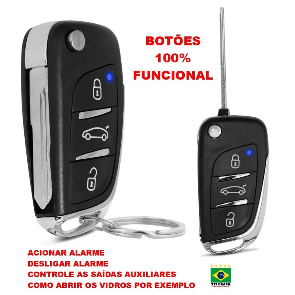 Chave Canivete Com Lâmina Txc Compativel Com Alarme Look Out 3 Botões Preto Alarme Automotivo