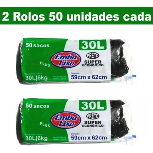 Kit 2 Rolos Saco De Lixo 30 Litros Embalixo 50 Unid. Cada