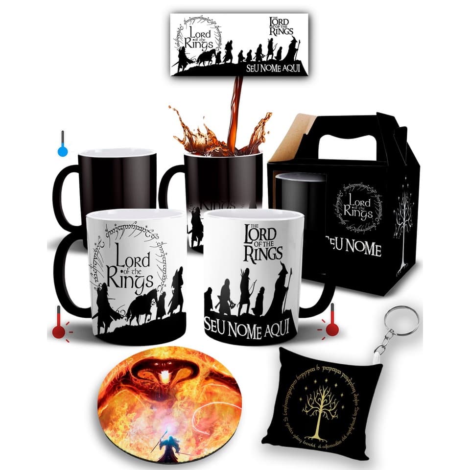Caneca Mágica + Kit Senhor Dos Anéis Personalizado Nome