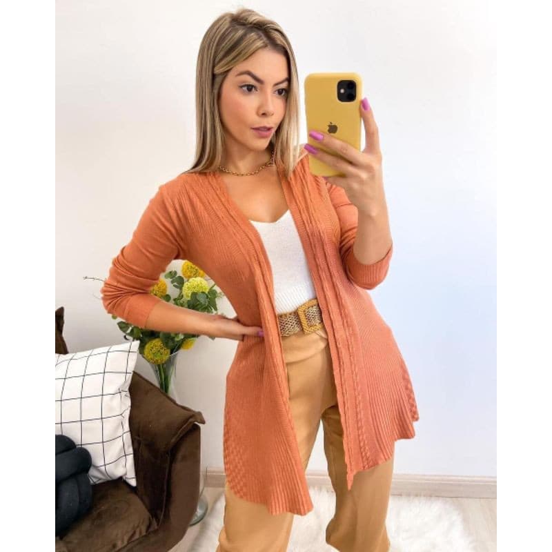 Casaco Cardigan canelado tricot feminino ADD6037