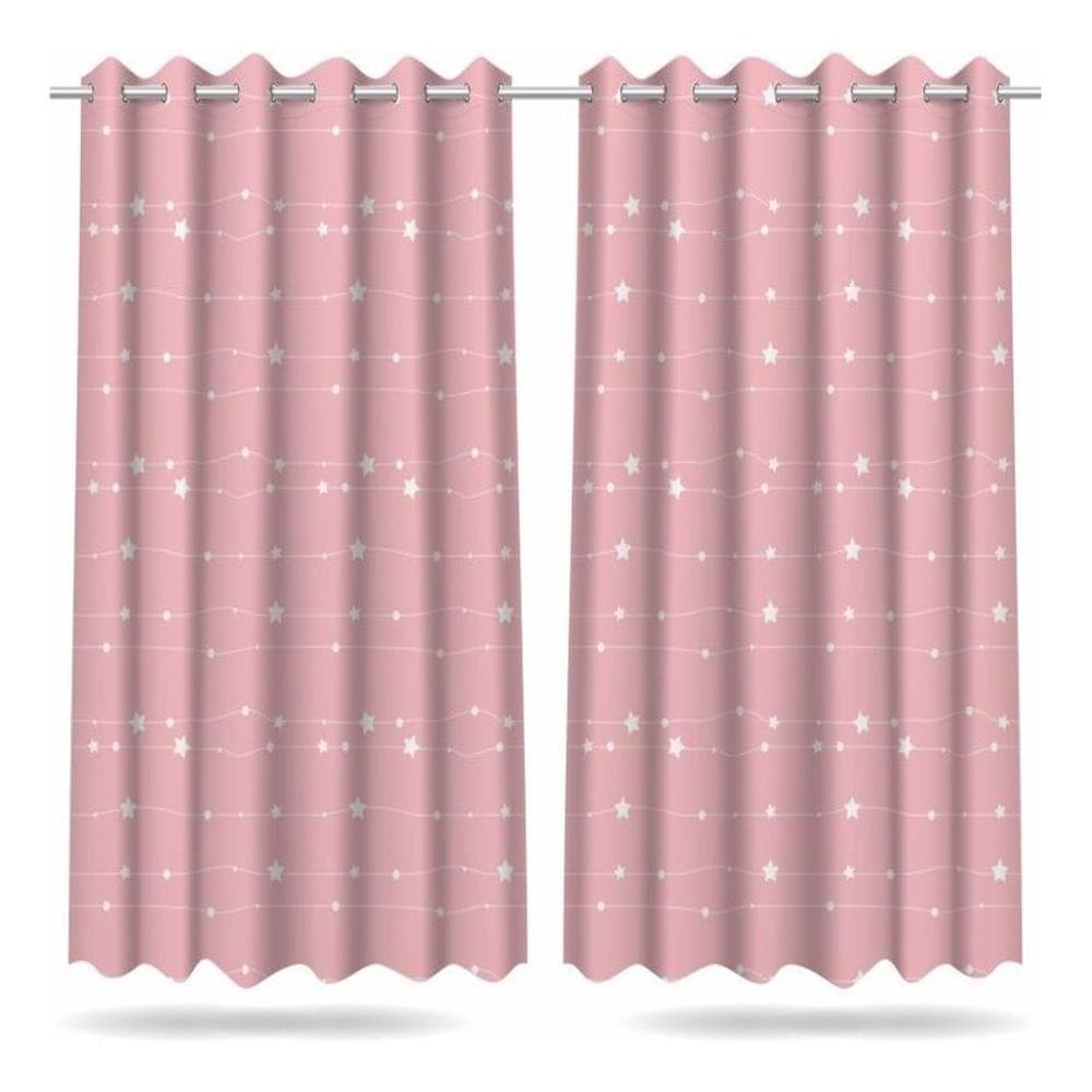 Cortina Infantil Quarto Menina Estrelas 2,60x1,50m Tecido Premium Decoração Estampada Cortinado