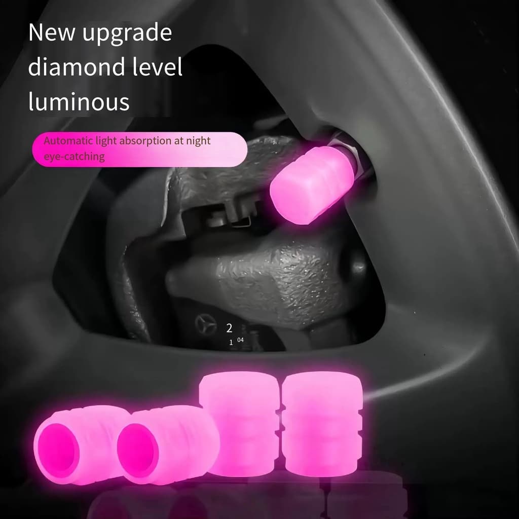 1 Conjunto De 4 Válvulas Luminosas Universais De Pneus Para Motocicletas , Bicicletas , Tampas Fluorescentes Rosa , Aces