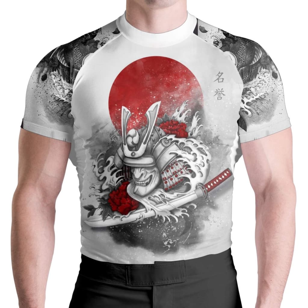 Rash Guard Masculina Camisa Jiu Jitsu No-Gi White Samurai Manga Curta