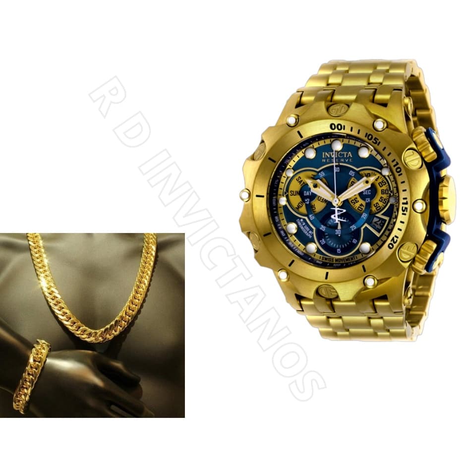 Relógio Invcta Reserve Venom Hybrid 27791 Kit Relógio + Cordão e Pulseira Banhada a Ouro18K