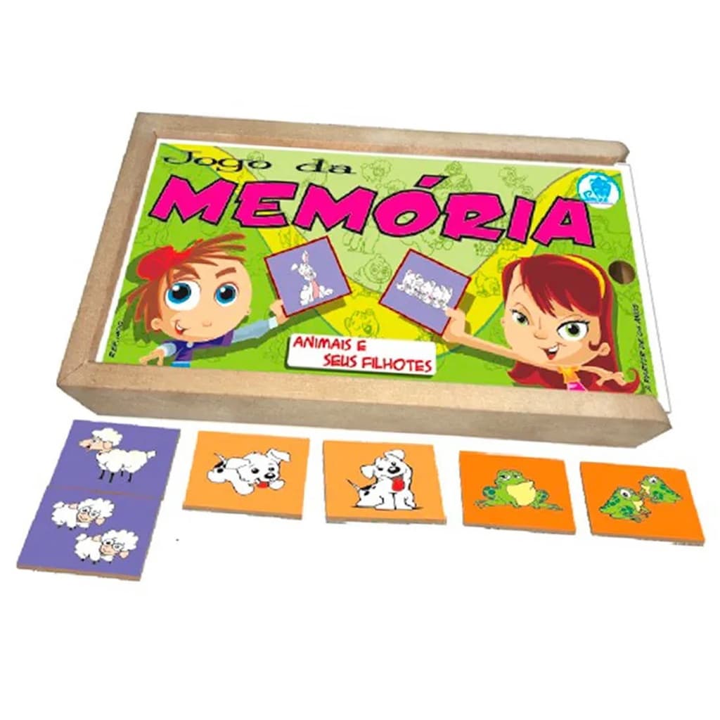 Jogo da Memória dos Animais e Seus Filhotes em Madeira - Simque