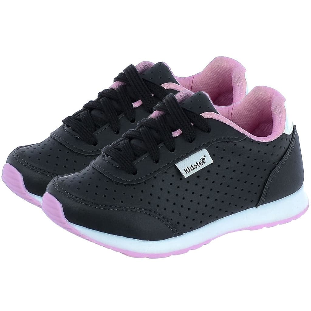 Tênis Infantil Escolar 20 ao 36 Jogging Preto com Rosa