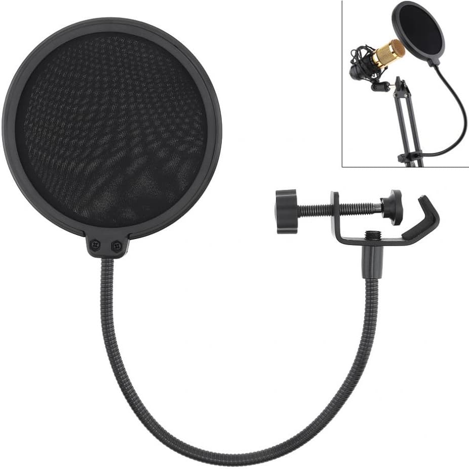 Pop filter para microfone condensador estúdio haste flexível camada dupla 16cm