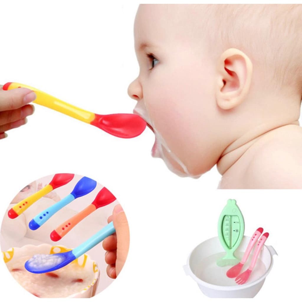 Colher Térmica Infantil Muda Cor Silicone Sem Bpa