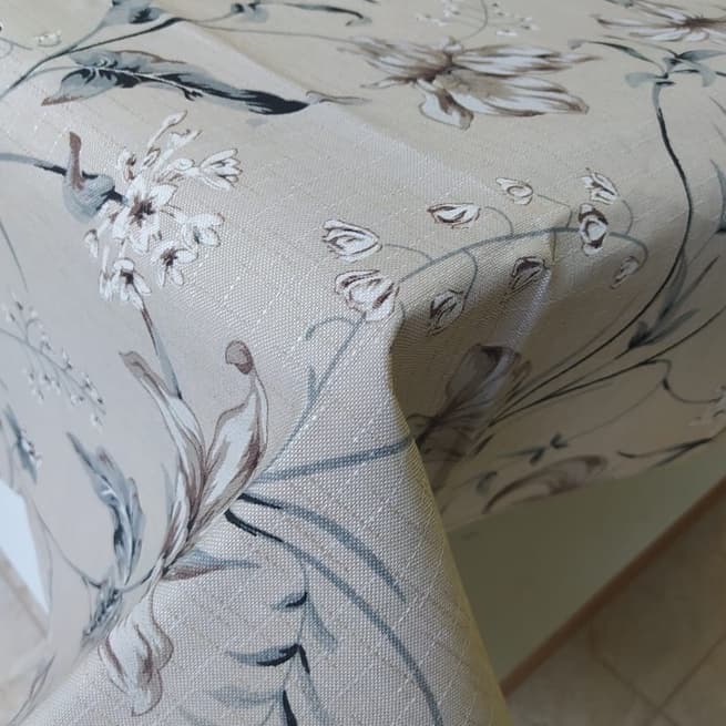 TOALHA DE MESA EM LINHAO ESTAMPADO 1,00cm X 1,00cm FLORAL CINZA