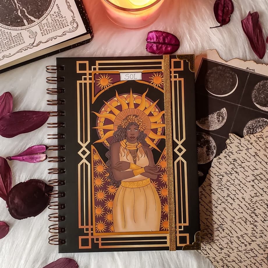 Caderno artesanal A5 80 folhas - Deusa Sol
