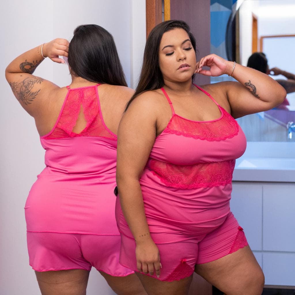 Short Doll Plus Size com Renda Confortável Tamanho Especial 50 52 54 56 Linha Noite Roupa dir Pijama Grande - LIT Modas