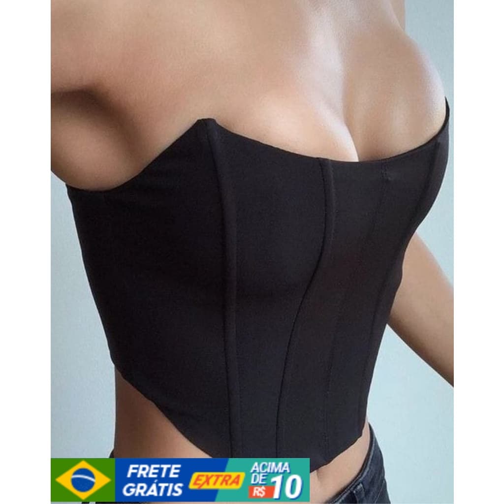 Cropped Corselet Morcego Barbatana Moda Blogueira
