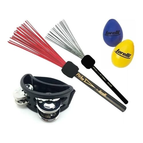 Kit Acessórios Cajon Vassoura Aço Nylon Pandeirola Pé Ovinho