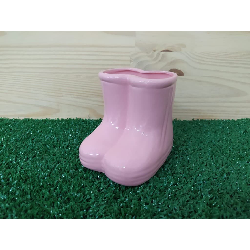 Vasinho Botinha Cerâmica Pintado Decorativo Rosa