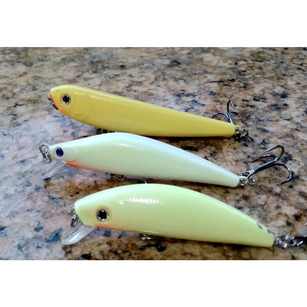 Kit  De Iscas Artificiaiscom 3 Unidades com Duas Meia Águas e Uma Superfície para Pesca e Pescaria.
