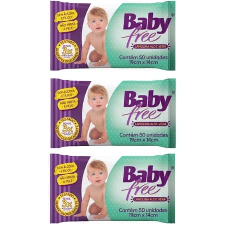 Kit com 3 Lenços Umedecidos Baby Free Toalha Umedecida Qualybless 3 Pacotes com 50 unidades Legítimo