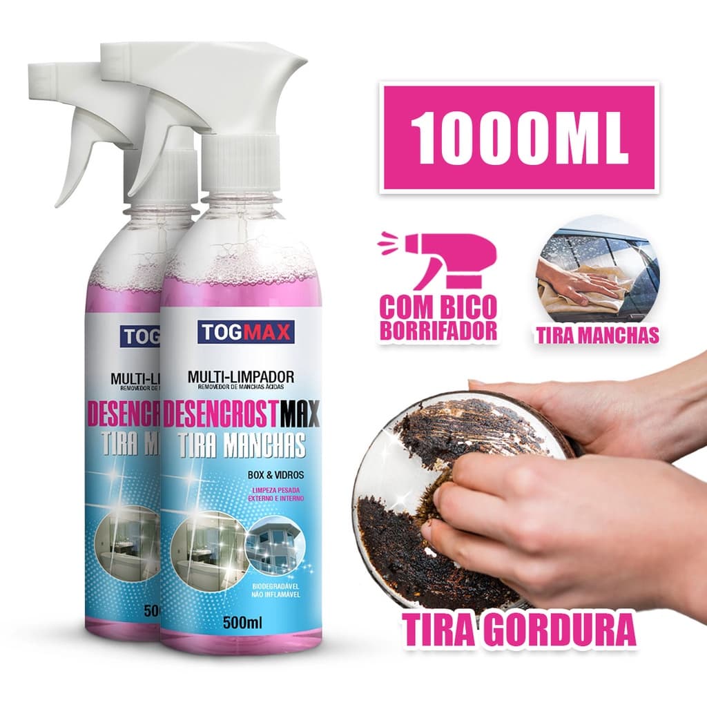 Kit 2x Desencrost 500ml Limpador Desengordurante Togmax para Louça Box Vidro Inox Porcelana