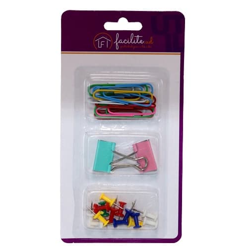 Kit Papelaria Clipes Metálicos Colorido, Prendedor de Papel e Alfinete Para Mapa Formato Taça