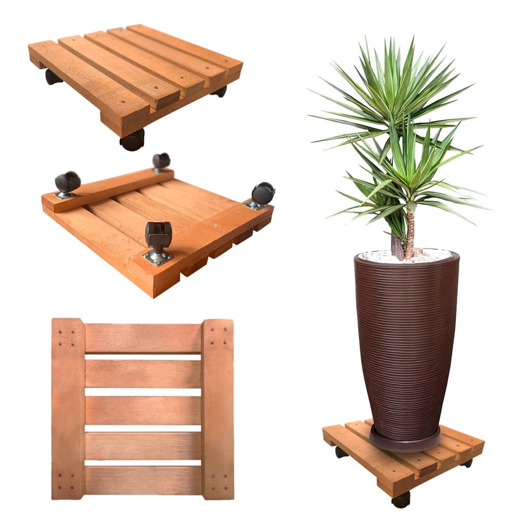 Suporte Vaso De Plantas Rustico Carrinho Rodinhas Casa Jardim Madeira Cedro