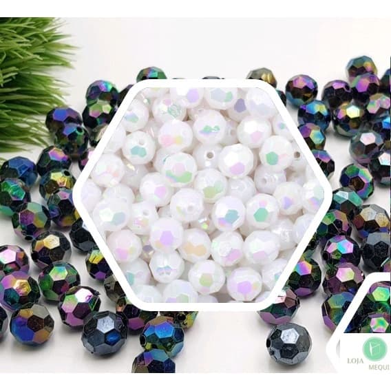 Miçanga Pérola Bola Sextavada 6mm Leitosa Irizada