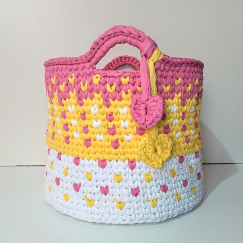 Cesto de crochê fio de malha para quarto do bebê