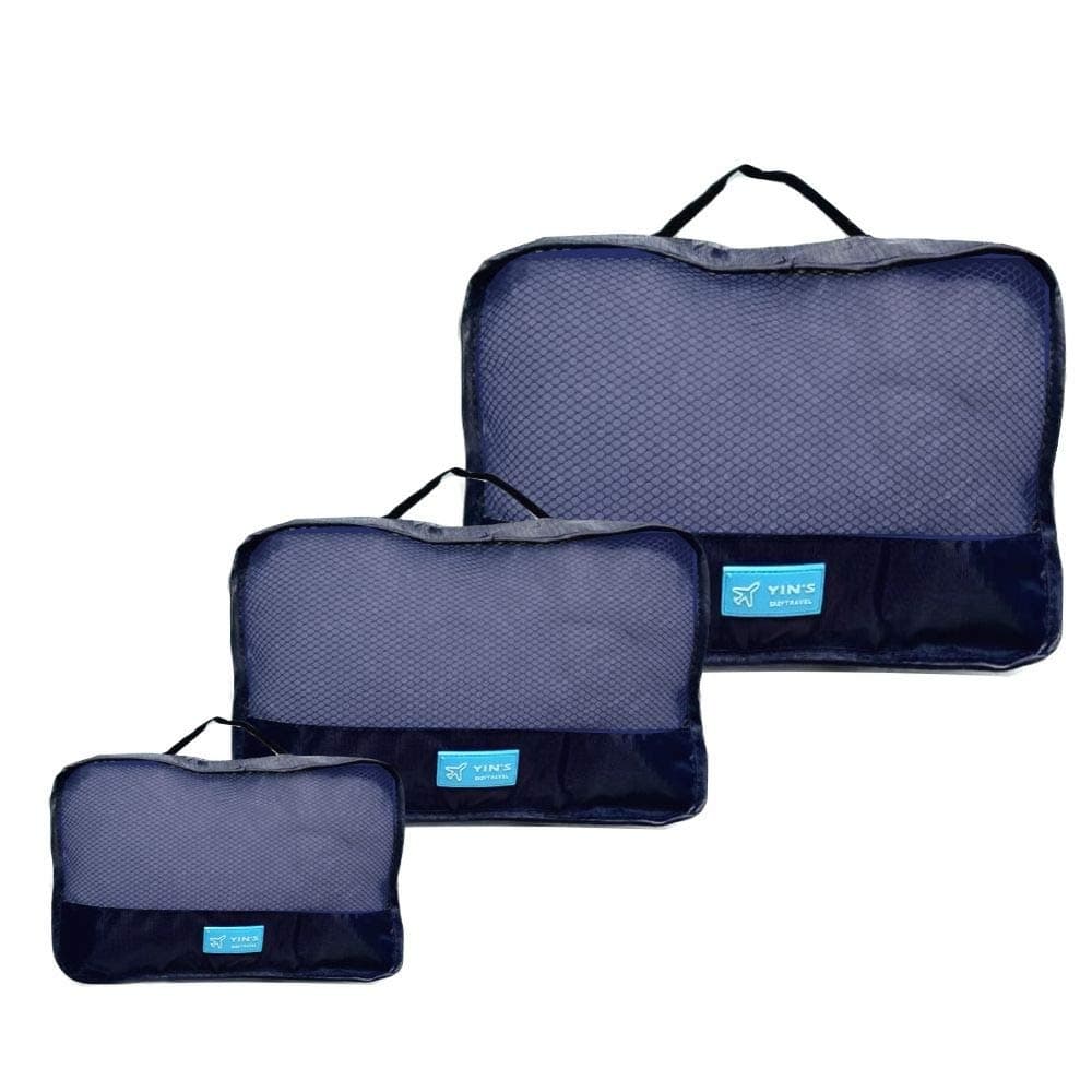 Kit Necessaire Organizador em Poliéster para Viagem 3 Peças YS27065 - Yin's Cor:Azul Necessaire Porta Roupas e Sapato