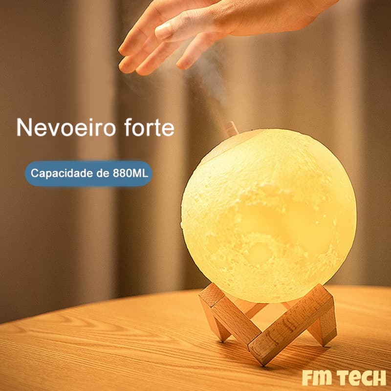 Umidificador 3D luz da lua cheia 880 ml luz LED de 3 cores