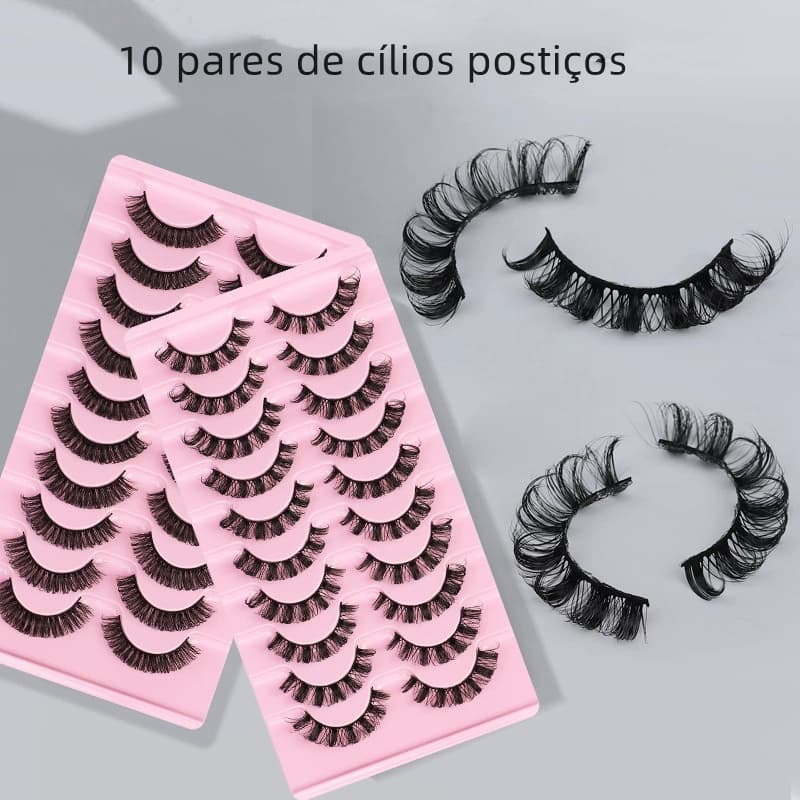 10 Pares Cílios Postiços Curvado Grande Super Efeito Natural Voluminous , Emosados , Luz E Confortável
