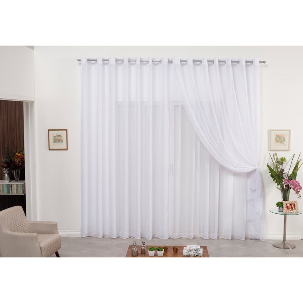 Cortina Para Sala e Quarto Voil Duplo 4,00 x 2,30 Elegance Varão Simples Para Sala e Quarto