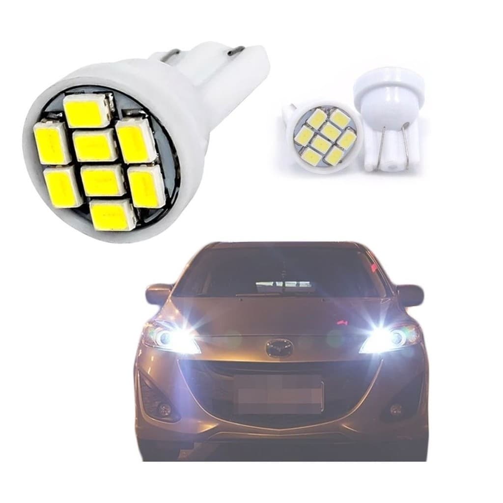 Par de Lâmpadas Led Pingo T10 W5W 8 Leds SMD 3020 Para Farolete Meia Luz Placa Teto Carro 6000K 12v