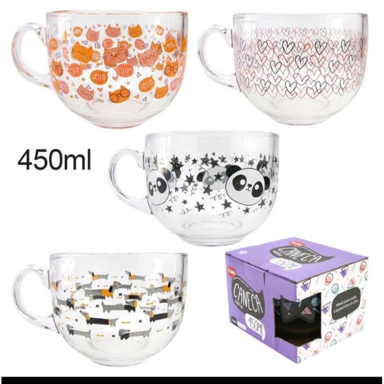 xícara / caneca gatinho，cachorro, panda, coração,raio e bolinhas