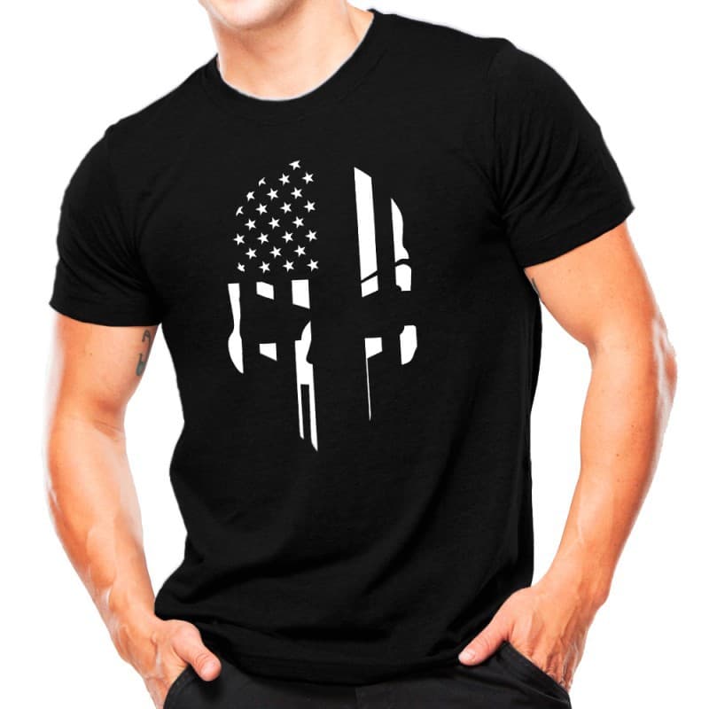 Camiseta Militar Estampada Caveira USA - Preta