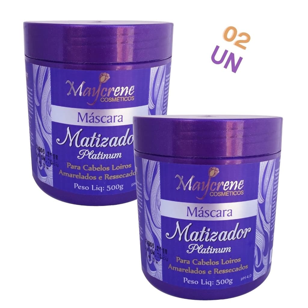 2 Máscara Matizadora Platinum Desamarelador - 500gr - Maycrene
