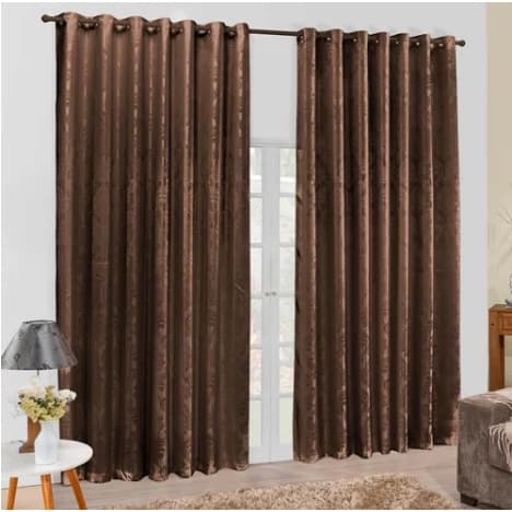 Cortina Jacquard Sala e Quarto 6,00x2,50 Marrom  Ilhós Quadrado Cromado