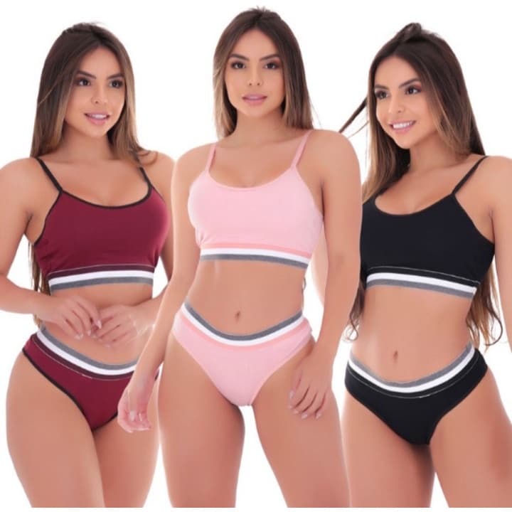 Kit 4 Conjunto Feminino Top e Calcinha Blogueira Microfibra