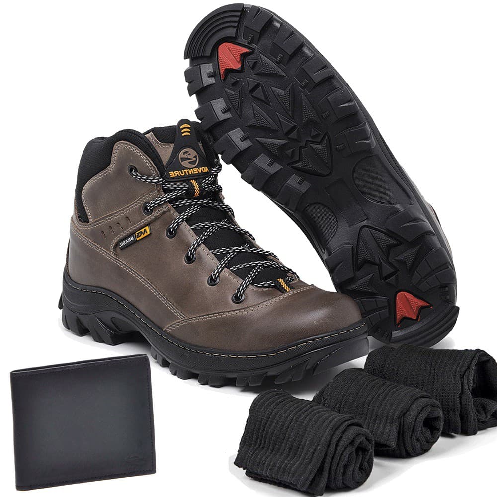 Bota Couro Adventure Trace com Carteira e 3 meias