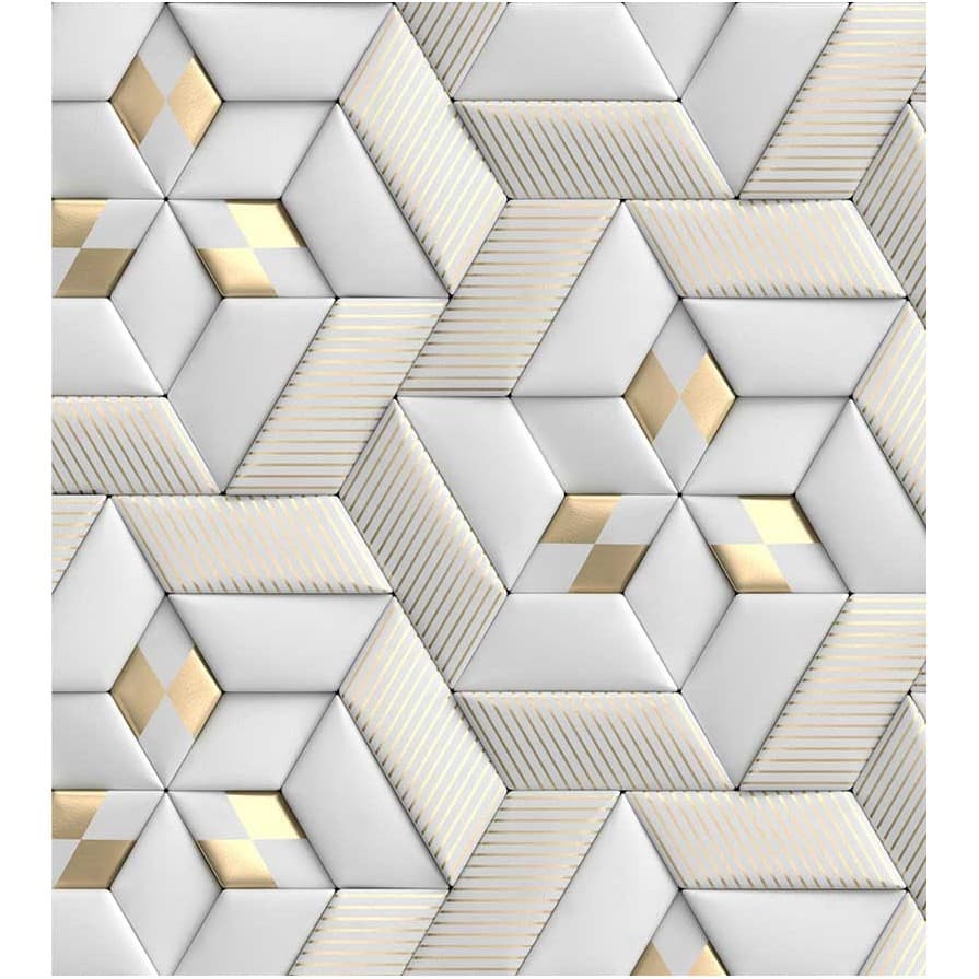 Papel De Parede 3d Dourado Cinza Geometrico Rolo Autocolante Meia Parede