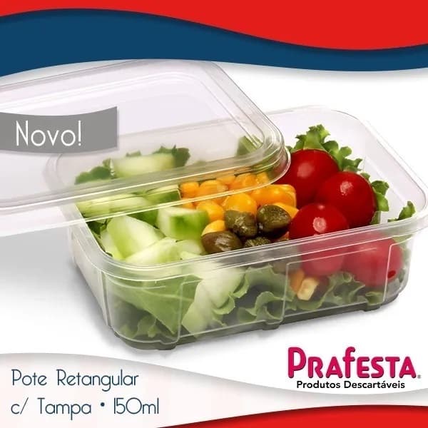 Pote Retangular Prafesta Com Tampa 150Ml Com 20 Unidades