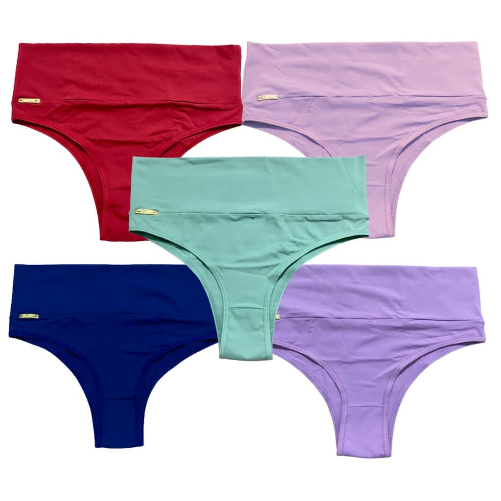 Kit 5 Calcinha Segura Barriga Zero Barriga Calcinha Cós Alto