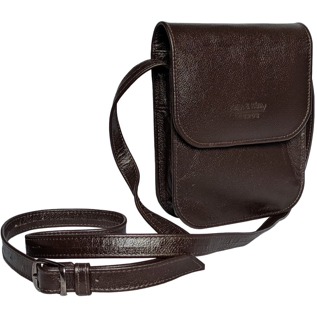 Bolsa Capanga Couro Legitimo Masculina Transversal Tiracolo - Pequena Cor Marrom Preto