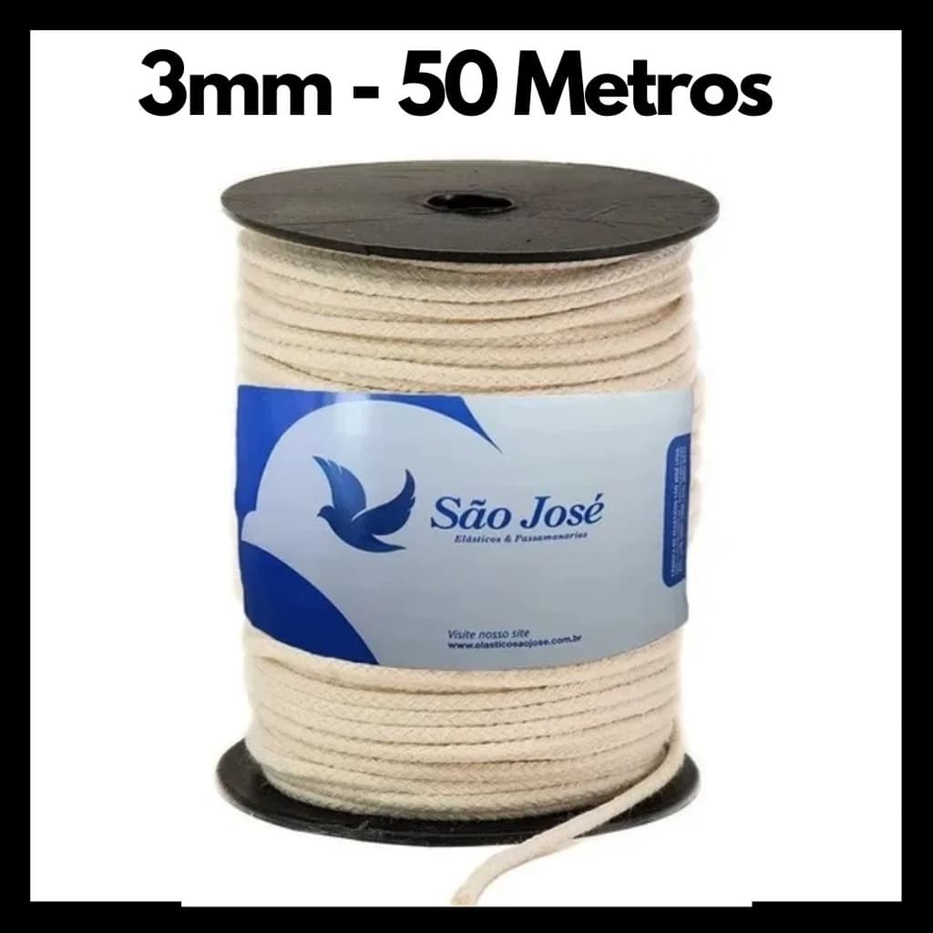 Corda Cordão crú com alma -  barbante - macramê -Decoracão - Fio 3mm  50m 100 % Algodão São José