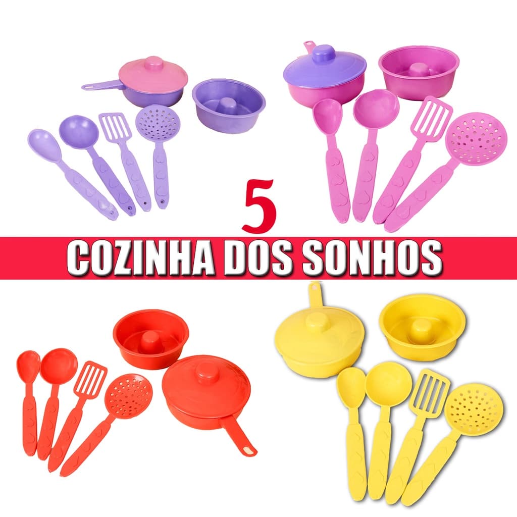 COMBO 5 UNIDADES - Kit 7 peças SONHO DE COZINHA Panelinha E Talheres De Brinquedo