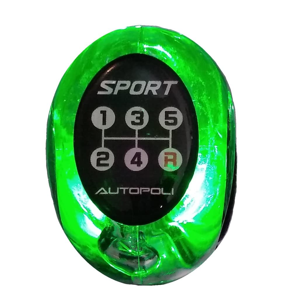 Manopla Bola De Câmbio esportiva com 5 Marchas Led Verde Detalhe Em Couro