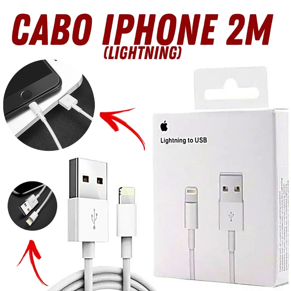 Cabo de iphone Lightning Usb de 2 metros para iPhone 5 6 7 8 9 10 x xs plus