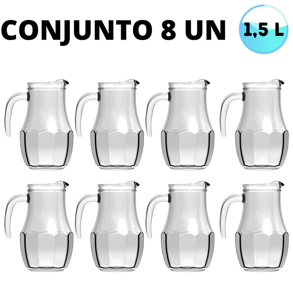 CONJUNTO 8 JARRAS DE VIDRO DE SUCO ÁGUA E BEBIDAS BAR 1,5L TANGO (DISTRIBUIDOR NADIR) ENVIO IMEDIATO